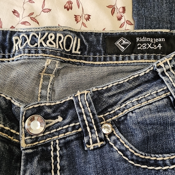 Rock And Roll Embroidered Riding Jeans - Picture 3 of 7